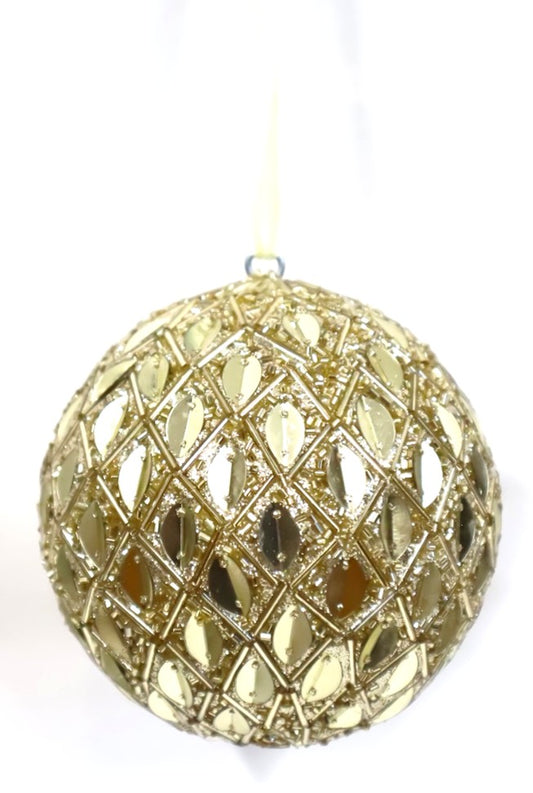 INDISN GLASS BEADED BAUBLE WITH GOLD VELVET RIBBON LOOP
