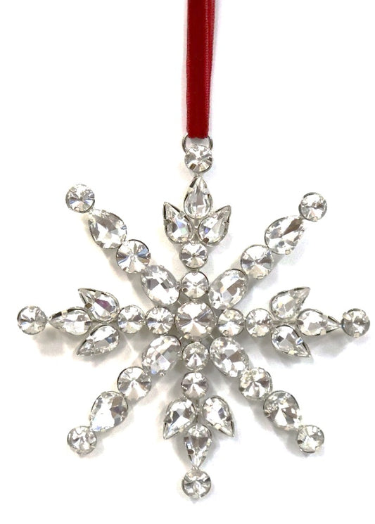 AUSTRIAN GLASS SNOWFLAKE ON RED RIBBON LOOP