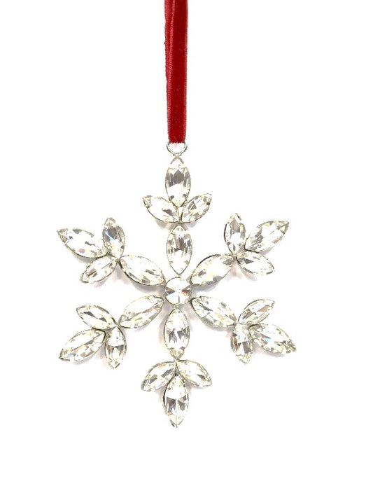 AUSTRIAN GLASS SNOWFLAKE ON RED VELVET RIBBON