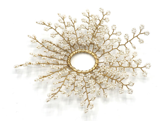 Pearl and Beaded Gold coloured Candle Ring Decoration