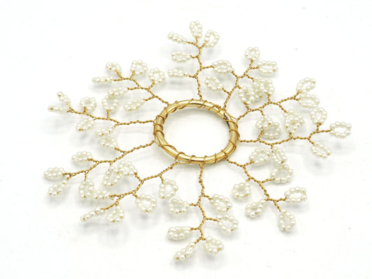 Pearl and Beaded Gold coloured Candle Ring Decoration