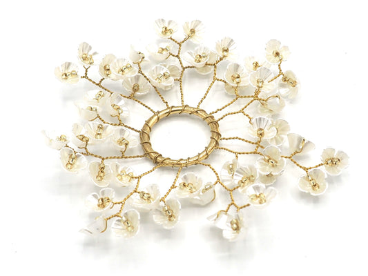Pearl and Beaded Gold coloured Candle Ring Decoration