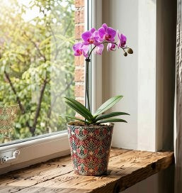 12cm Enamel & Iron Orchid Pot Cover - Purple