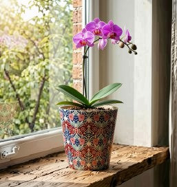 9.5cm Enamel & Iron Orchid Pot Cover - Purple