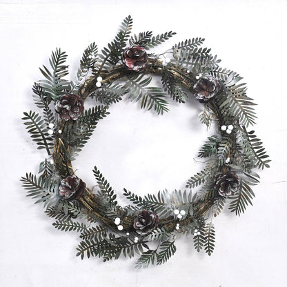 Christmas Artisan Fairtrade Metal Pine Cone and Leaf Wreath Door Decoration
