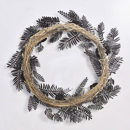 Christmas Artisan Fairtrade Metal Pine Cone and Leaf Wreath Door Decoration