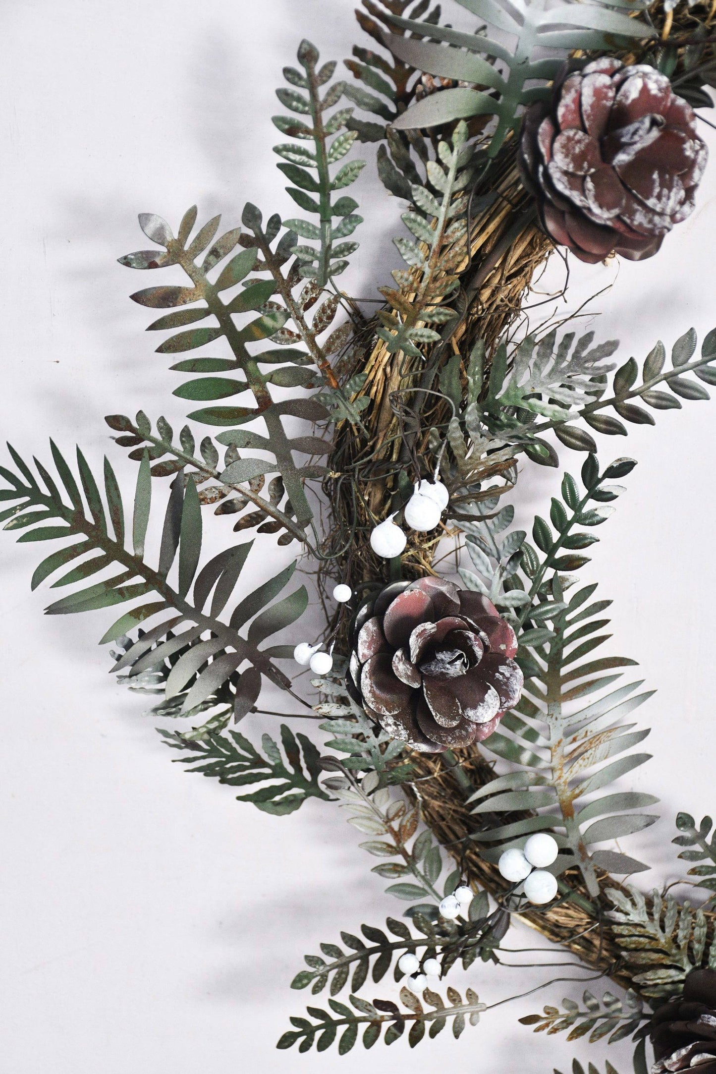 Christmas Artisan Fairtrade Metal Pine Cone and Leaf Wreath Door Decoration