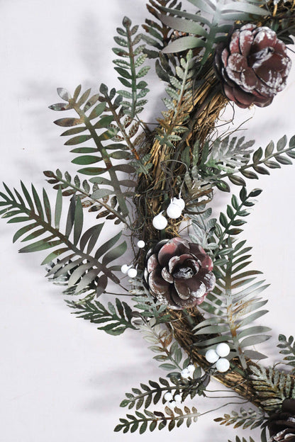 Christmas Artisan Fairtrade Metal Pine Cone and Leaf Wreath Door Decoration