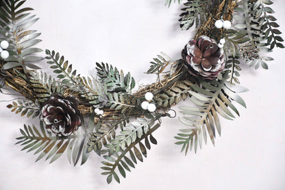Christmas Artisan Fairtrade Metal Pine Cone and Leaf Wreath Door Decoration