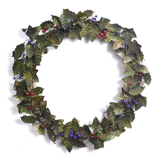 Christmas Artisan Fairtrade Metal Holly and Ivy Wreath Door Decoration