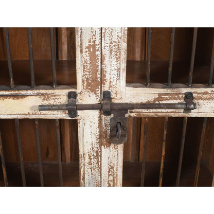 Vintage Indian Teak Wood Reclaimed Jali Door Cabinet – Distressed White Display Cupboard
