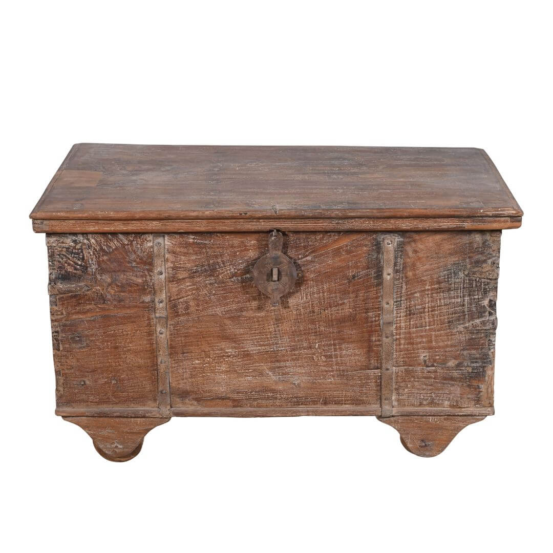 Antique Indian Teak Wood Surti Coffee Table Chest - 19th Century
