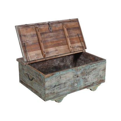 Antique Indian Teak Wood Surti Coffee Table Chest - 19th Century Blue