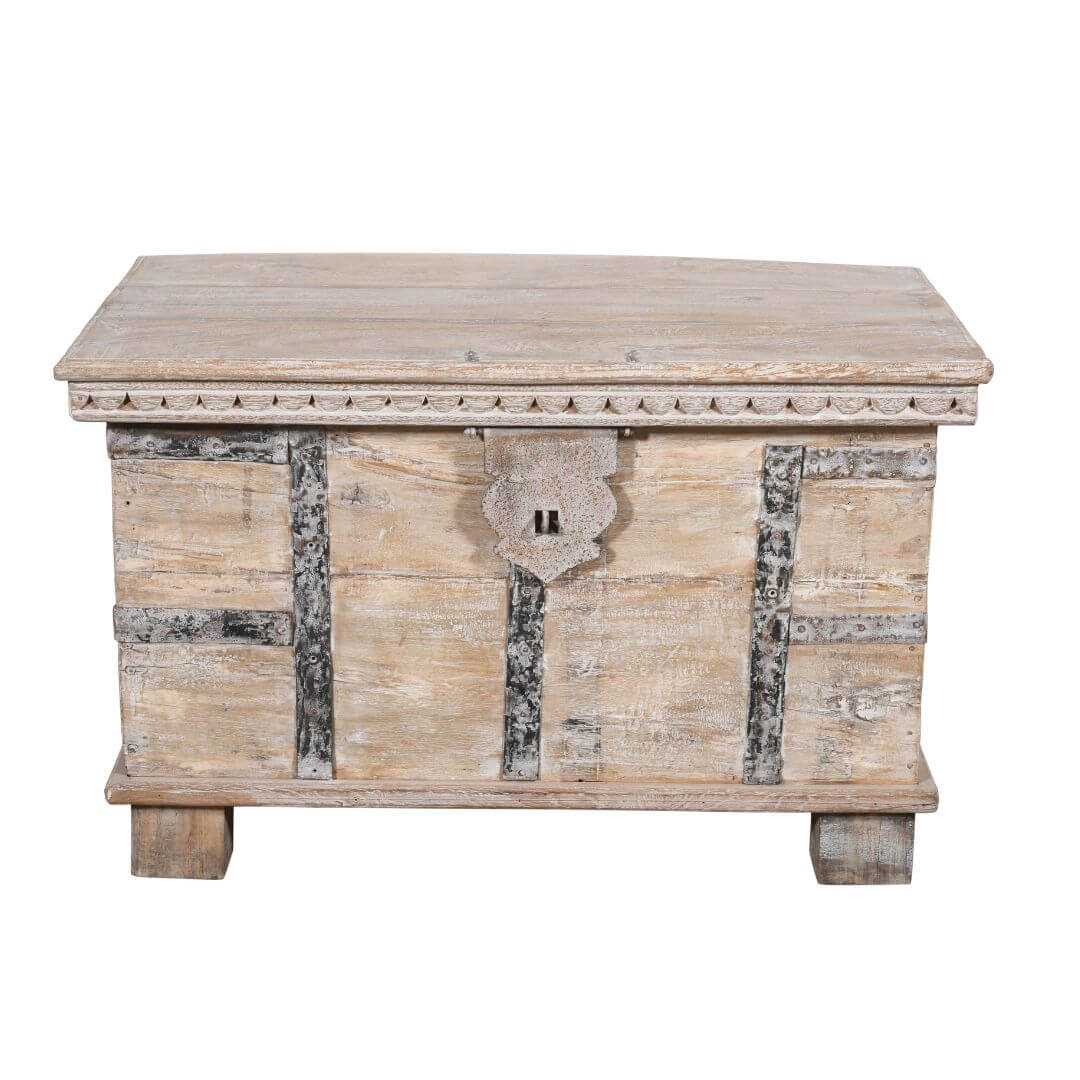 Antique Indian Teak Wood Coffee Table Storage Chest - 19th Century