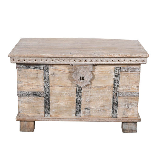 Antique Indian Teak Wood Coffee Table Storage Chest - 19th Century