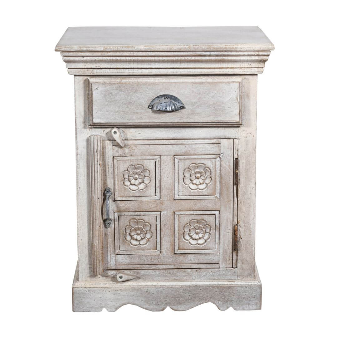 Fine Vintage Pair of Indian Bedside Cabinets with Flower Motifs