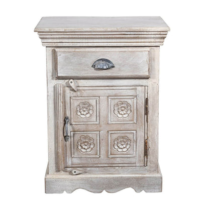 Fine Vintage Pair of Indian Bedside Cabinets with Flower Motifs