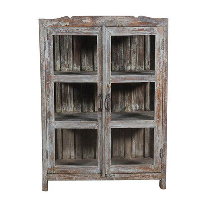 Antique Indian Teak Wood 3-Sided Glass Almirah - 1930s Kitchen Cabinet