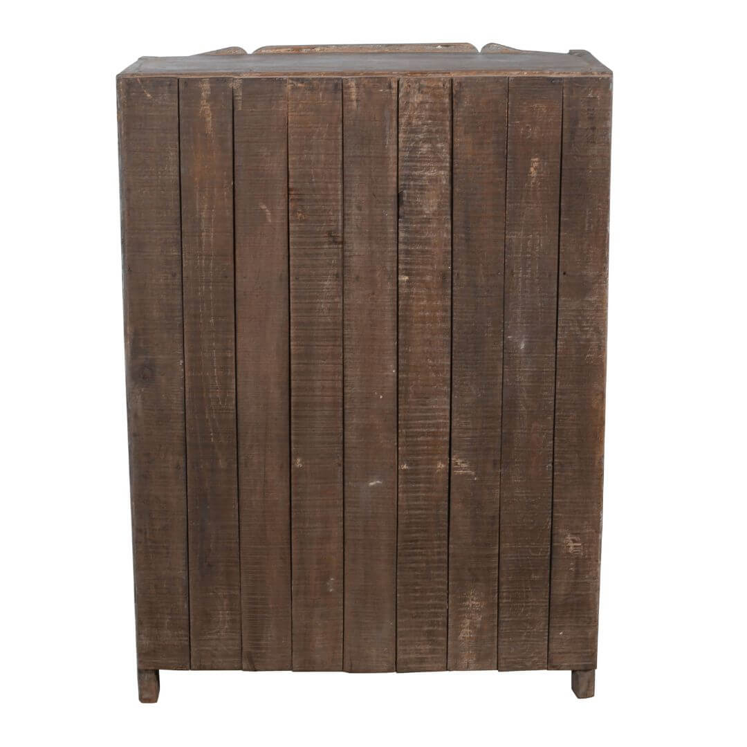 Antique Indian Teak Wood 3-Sided Glass Almirah - 1930s Kitchen Cabinet