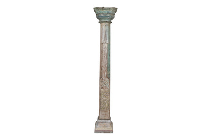 Antique Indian Teak Wood And Stone Set of 4 Pillars