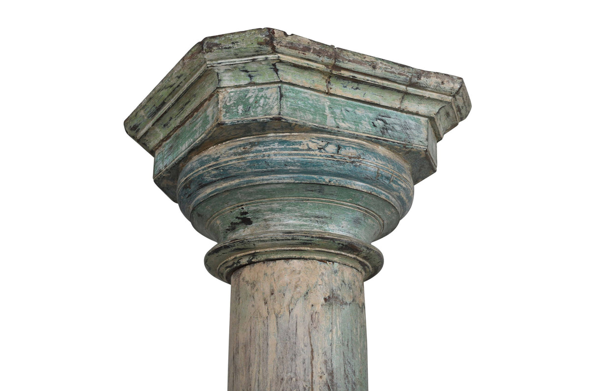 Antique Indian Teak Wood And Stone Set of 4 Pillars