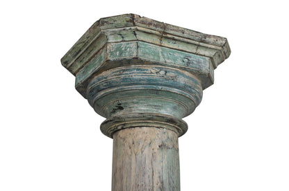 Antique Indian Teak Wood And Stone Set of 4 Pillars