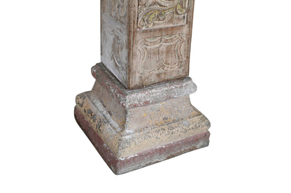 Antique Indian Teak Wood And Stone Set of 4 Pillars