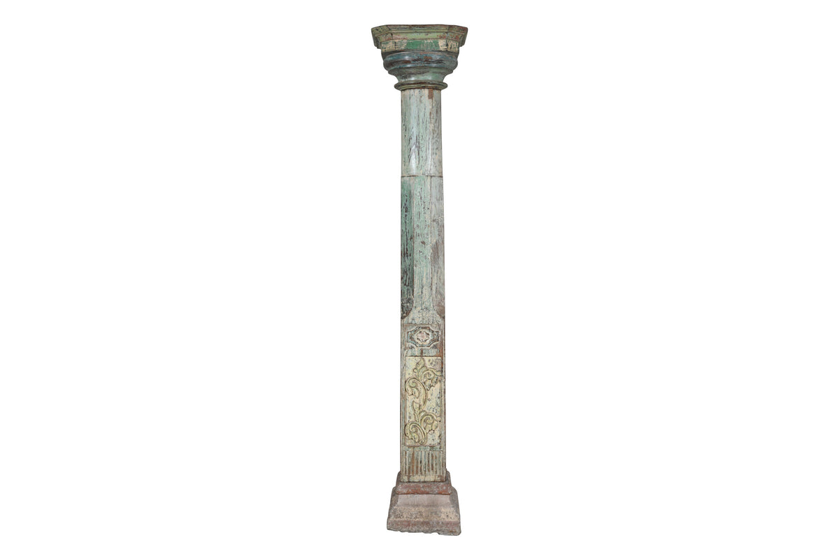 Antique Indian Teak Wood And Stone Set of 4 Pillars