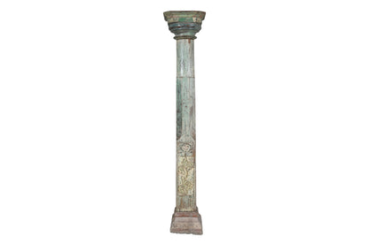 Antique Indian Teak Wood And Stone Set of 4 Pillars