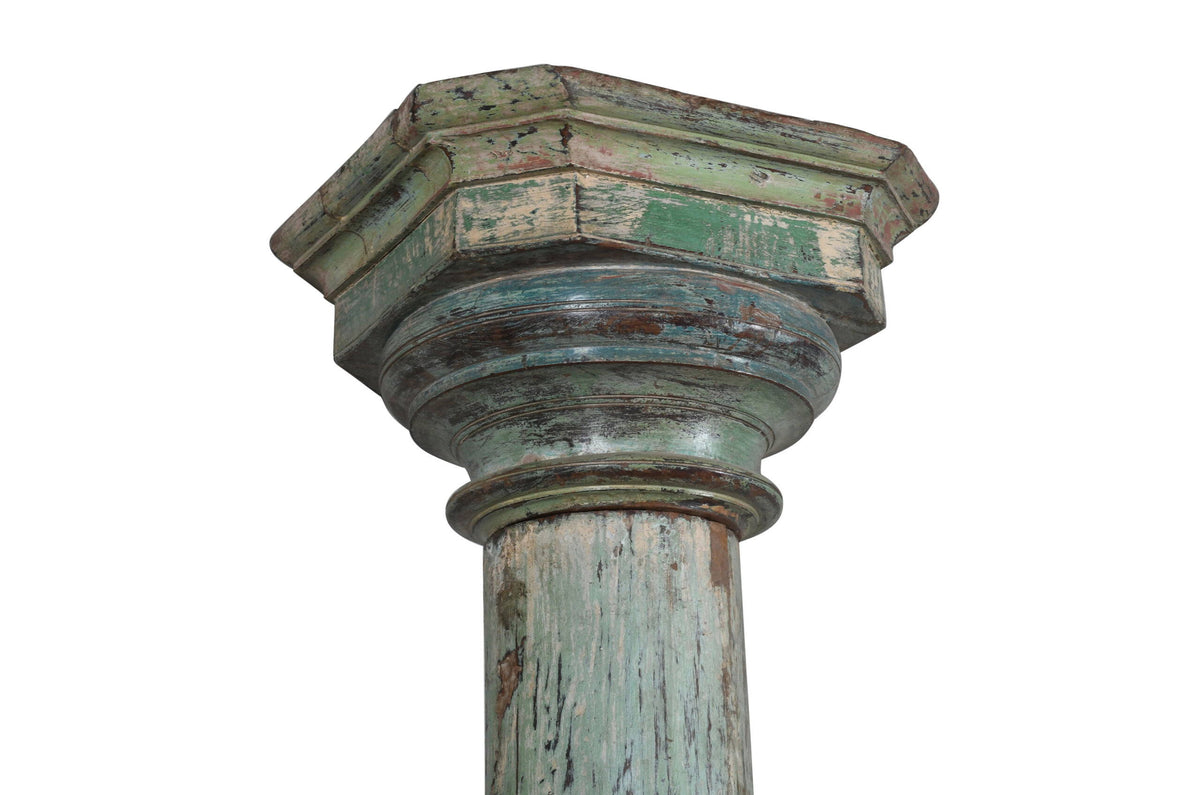 Antique Indian Teak Wood And Stone Set of 4 Pillars
