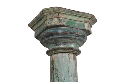 Antique Indian Teak Wood And Stone Set of 4 Pillars