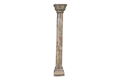 Antique Indian Teak Wood And Stone Set of 4 Pillars