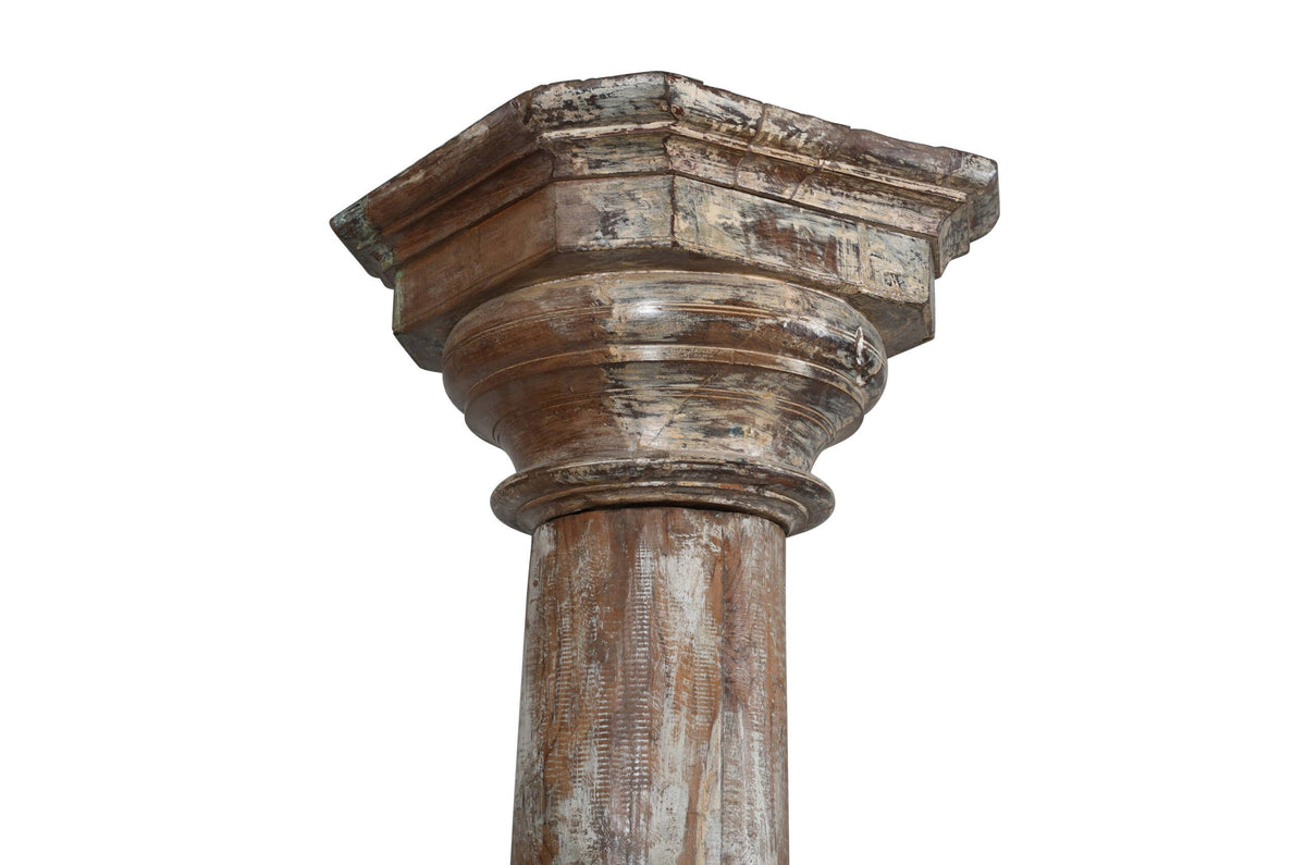 Antique Indian Teak Wood And Stone Set of 4 Pillars
