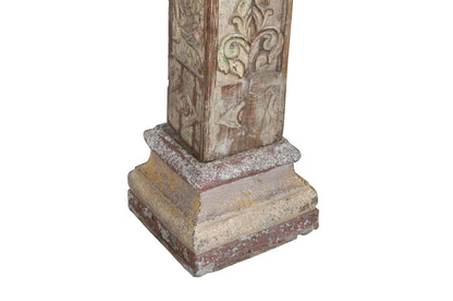 Antique Indian Teak Wood And Stone Set of 4 Pillars