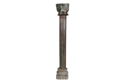 Antique Indian Teak Wood And Stone Set of 4 Pillars