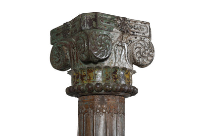 Antique Indian Teak Wood And Stone Set of 4 Pillars
