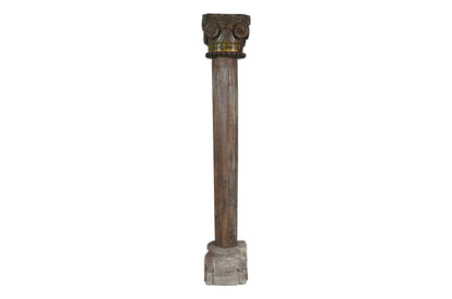 Antique Indian Teak Wood And Stone Set of 4 Pillars