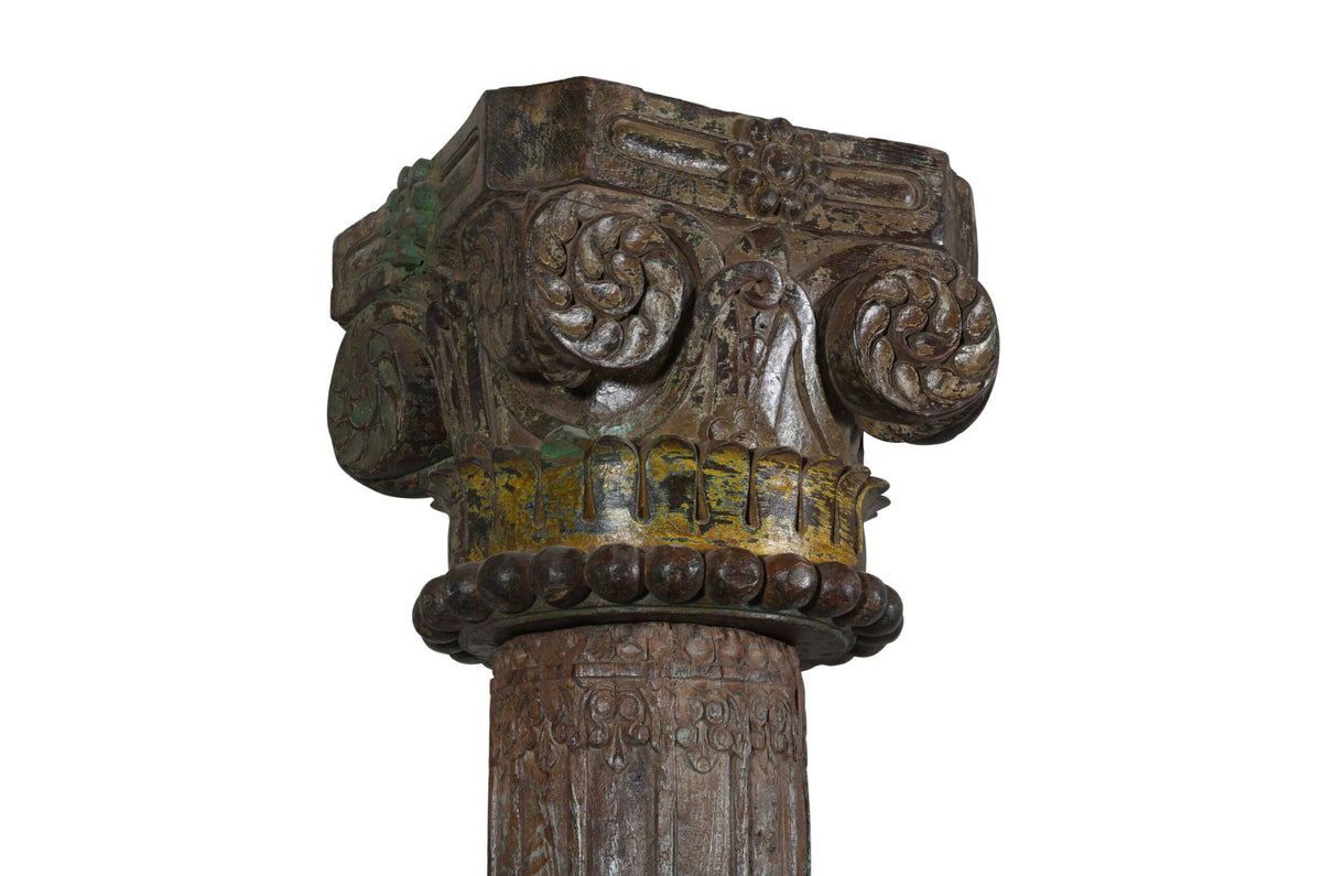 Antique Indian Teak Wood And Stone Set of 4 Pillars