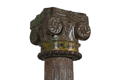 Antique Indian Teak Wood And Stone Set of 4 Pillars