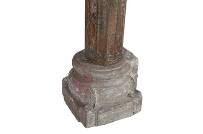 Antique Indian Teak Wood And Stone Set of 4 Pillars