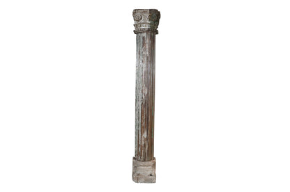Antique Indian Teak Wood And Stone Set of 4 Pillars