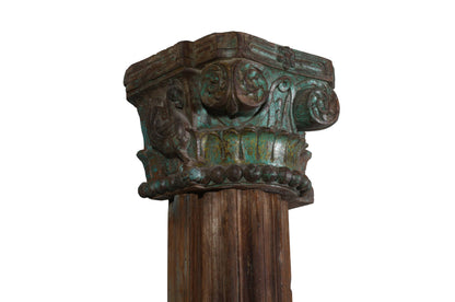 Antique Indian Teak Wood And Stone Set of 4 Pillars