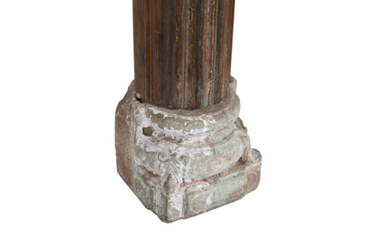 Antique Indian Teak Wood And Stone Set of 4 Pillars