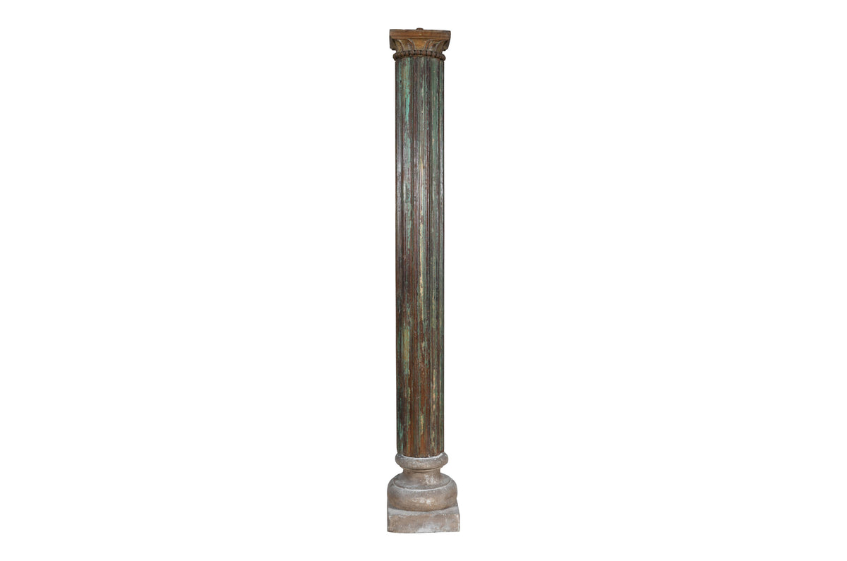 Antique Indian Teak Wood And Stone Set of 2 Pillars