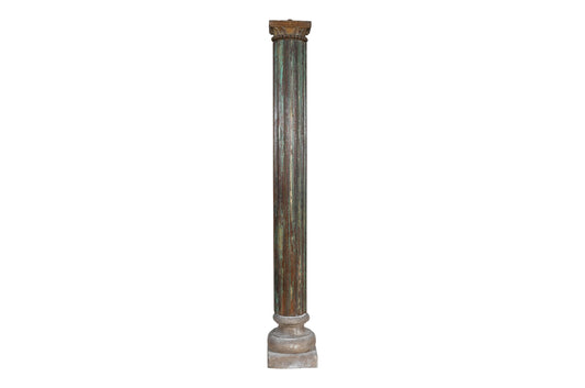 Antique Indian Teak Wood And Stone Set of 2 Pillars