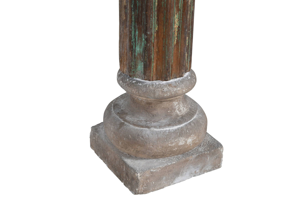 Antique Indian Teak Wood And Stone Set of 2 Pillars
