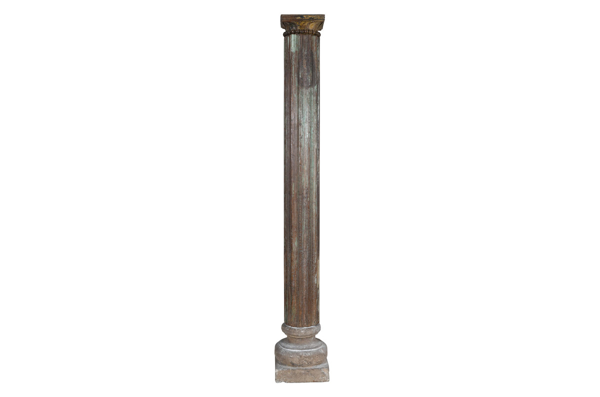 Antique Indian Teak Wood And Stone Set of 2 Pillars