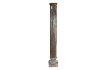 Antique Indian Teak Wood And Stone Set of 2 Pillars