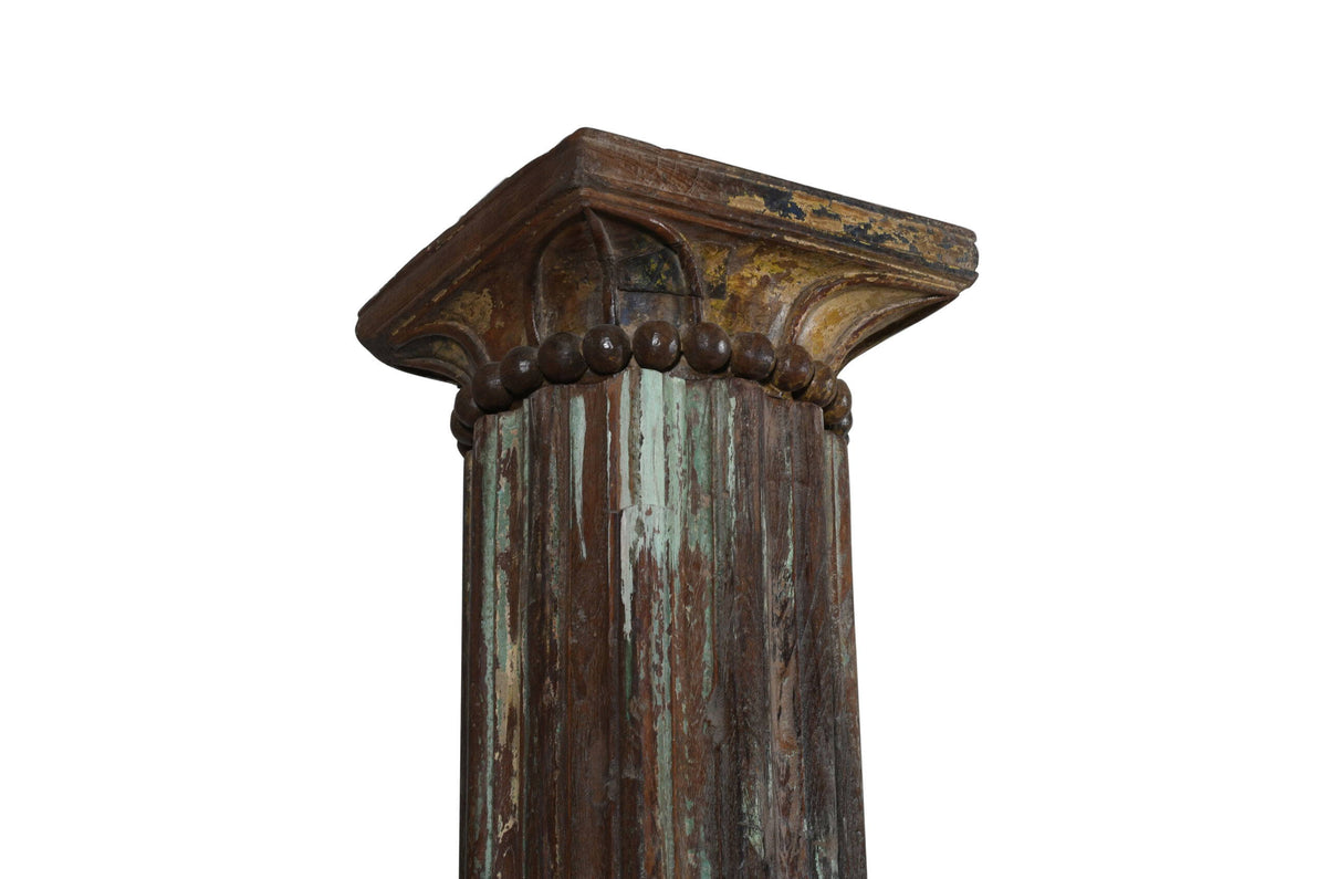 Antique Indian Teak Wood And Stone Set of 2 Pillars
