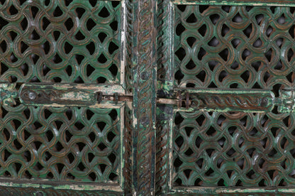 Antique Indian Jali Fretwork Teak Door Pair